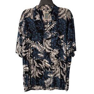 Vintage Ocean Current Hawaiian Shirt Mens Size L Tropical Floral Leaf Button Up